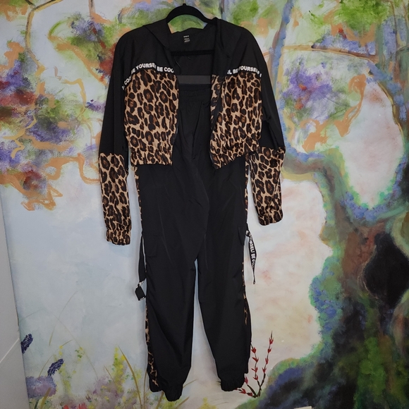 Leopard Print Crop Jacket Jogger Pants Set BE COOL BE YOURSELF Athleisure - Picture 10 of 12